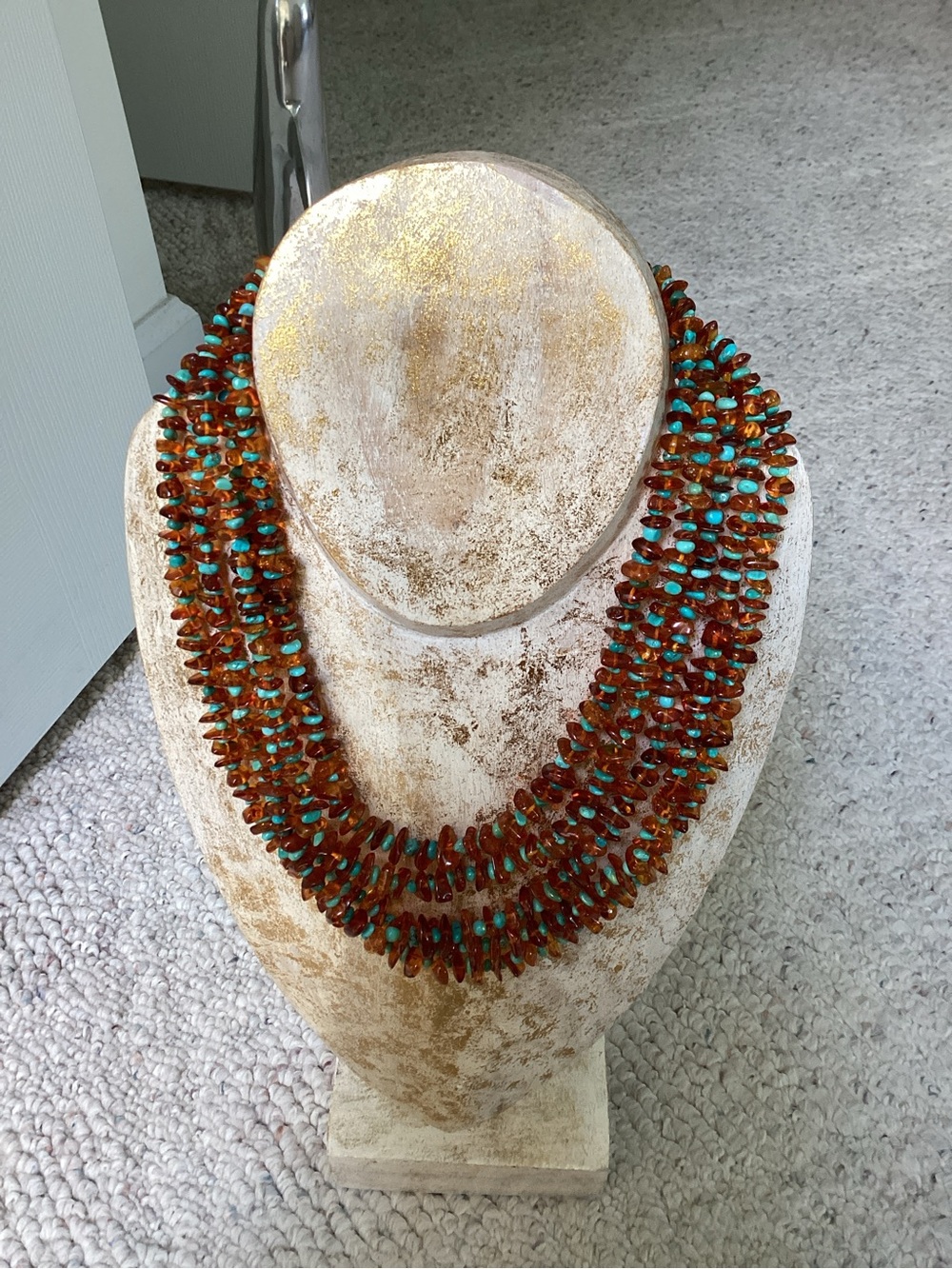 Jay King 5 strand turquoise amber nuggets necklace desert boho southwest earthy